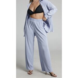 4th & Reckless Pleated Plisse Trouser Pants Large Pastel Blue Wide Leg Chic Soft